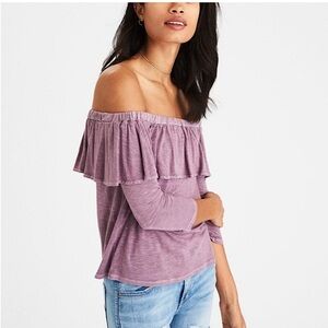 American Eagle Womens Off The Shoulder Shirt Top Size Small Dusty Purple